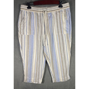LAND 'n SEA Linen Rayon Striped Pull On Pants Cropped Blue‎ Beige Cream XL